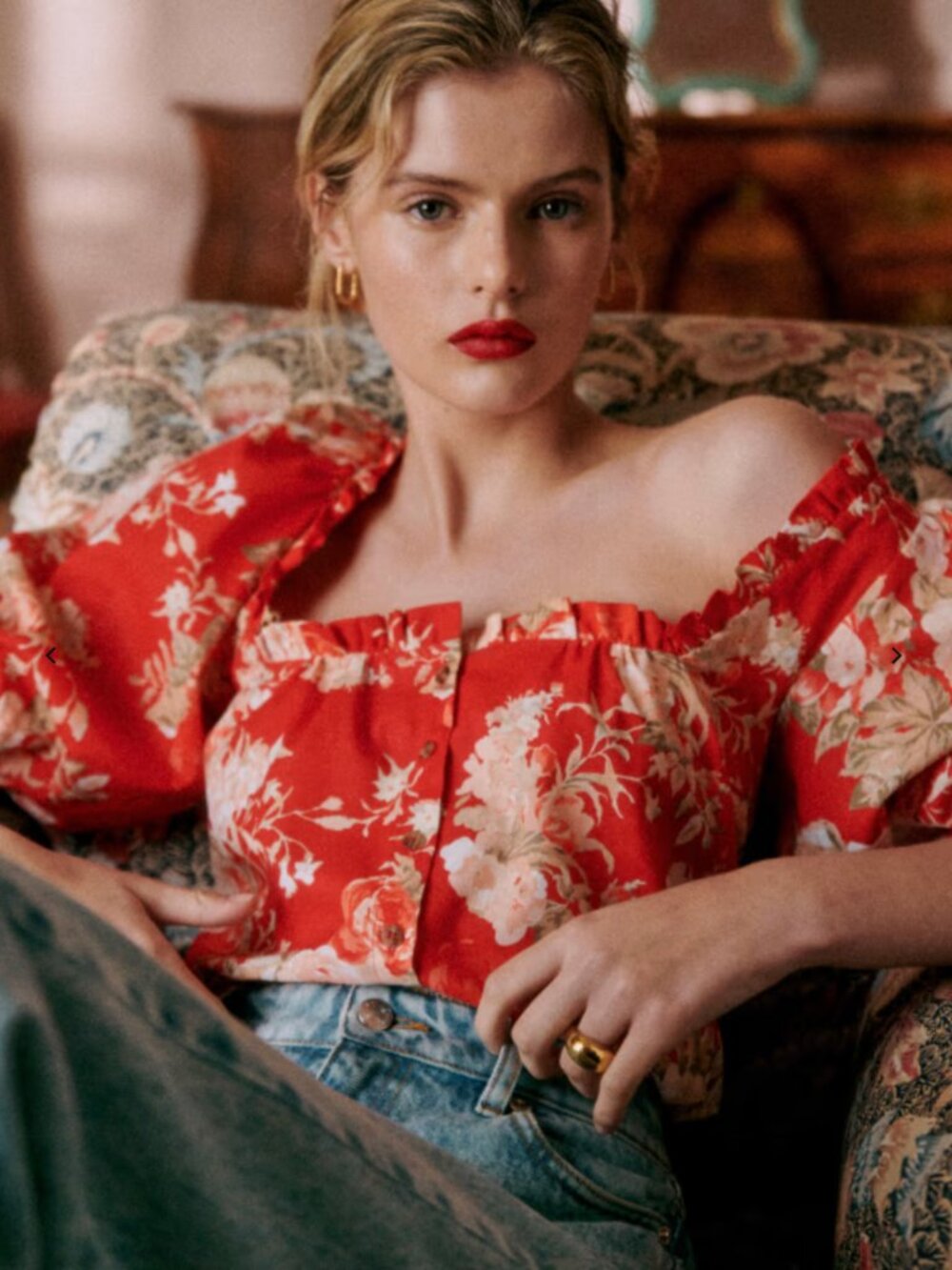Sezane Kellia Shirt Red Floral